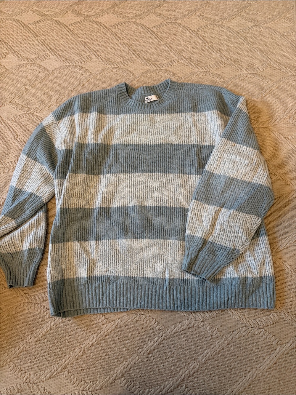 Hollister Striped Crewneck Sweater in Light Blue and Grey